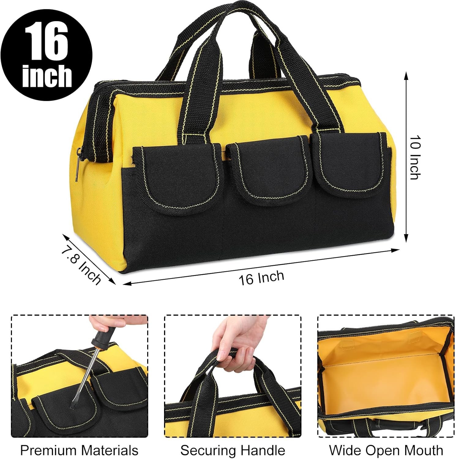 3 Pack Tool Bag for Men with Waterproof Hard Bottom, Heavy Duty Tool Bag