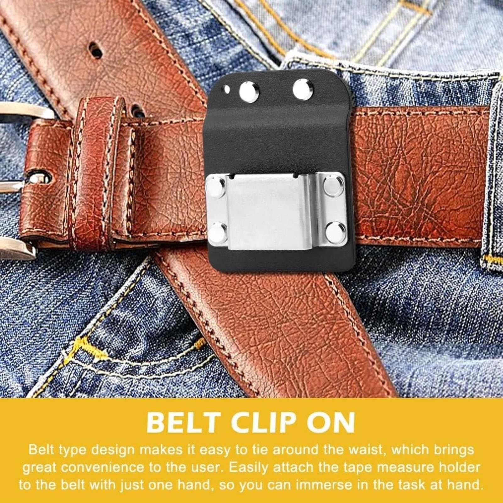 Metal Clip On Tape Measure Holder For Tool Belt Black Nylon Low Profile Holster