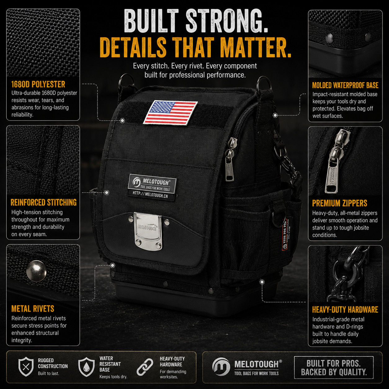 Professional Technician Tool Bag 1680D Waterproof Base 44-Pocket Organizer