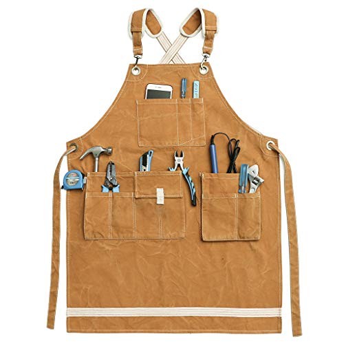 Water-Resistant Work Aprons Heavy Duty Adjustable:L to XXXL Yellowish Brown