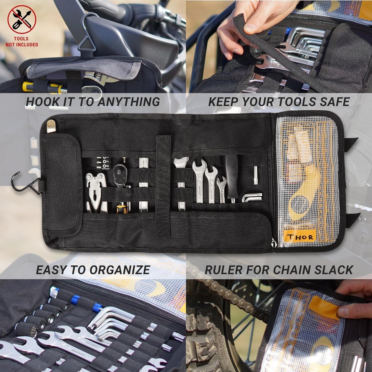 Motorcycle Tool Roll Bag Tools NOT Included – 14cm x 24cm, Black