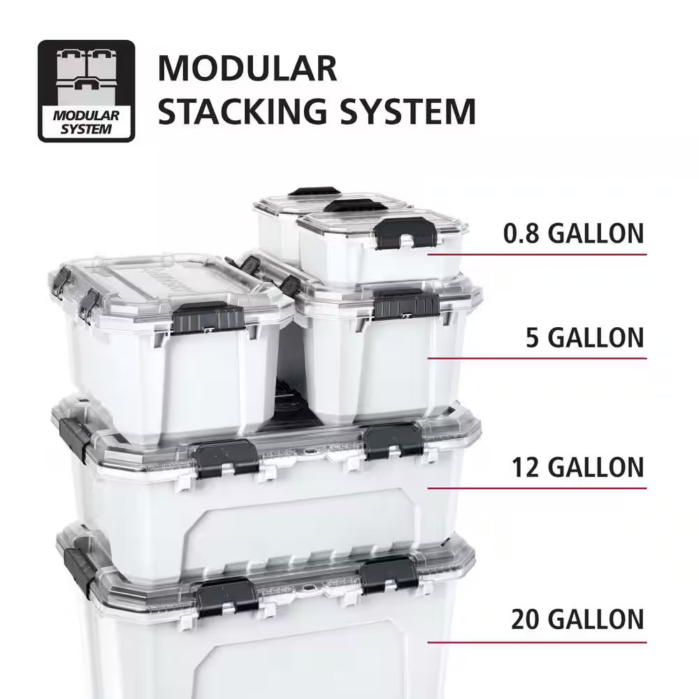 Husky Heavy Duty 0.8 gal Compact Waterproof White Storage Tote with Lid (4-Pack)