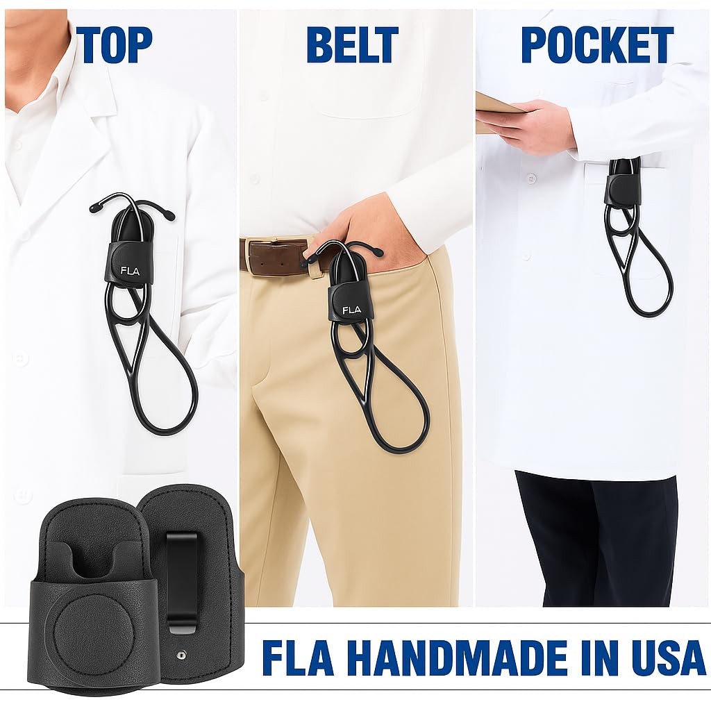 FLA Handmade in USA Stethoscope Holder Pro with Clip, PU Leather, Perfect for…