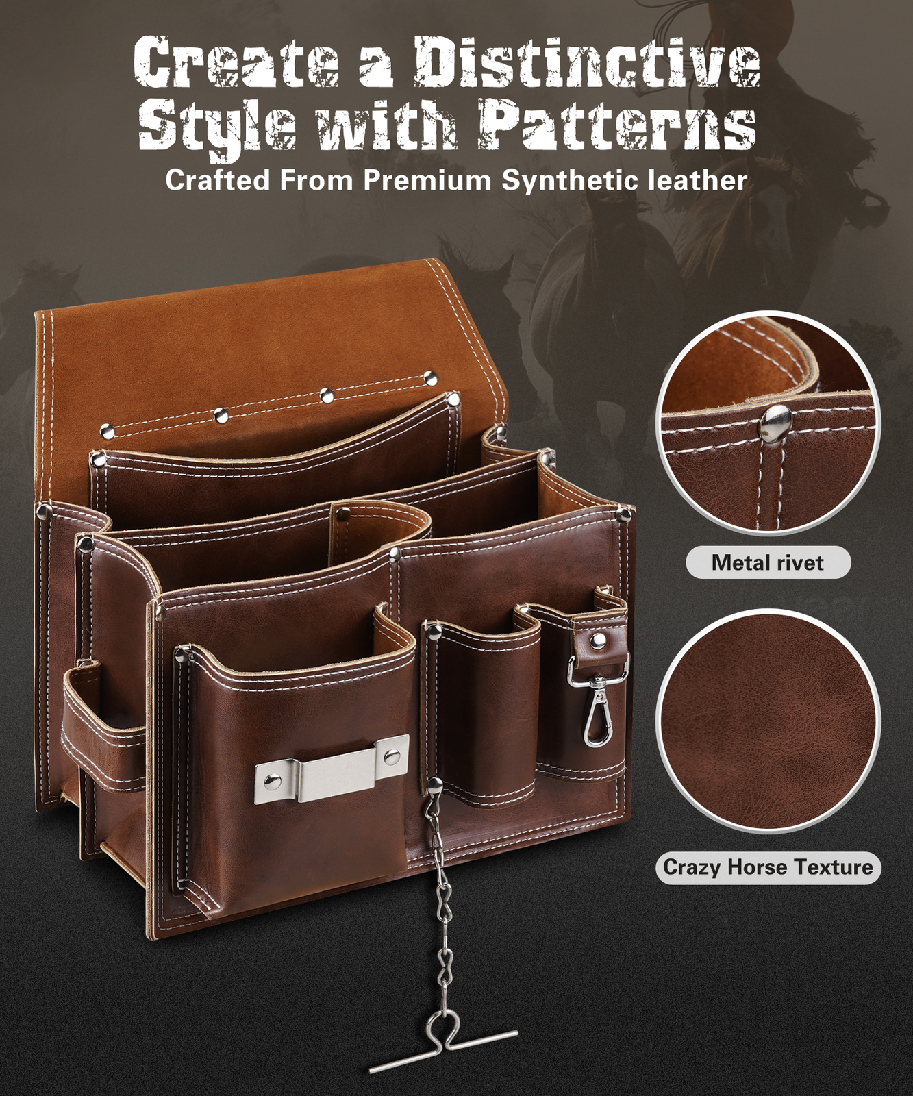 10 Pockets Vintage Leather Tool Belt Bag Large Capacity Carpenter Tool Pouch