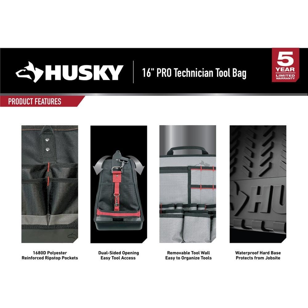 Husky Heavy-Duty 16 in. PRO Technician Tool Bag