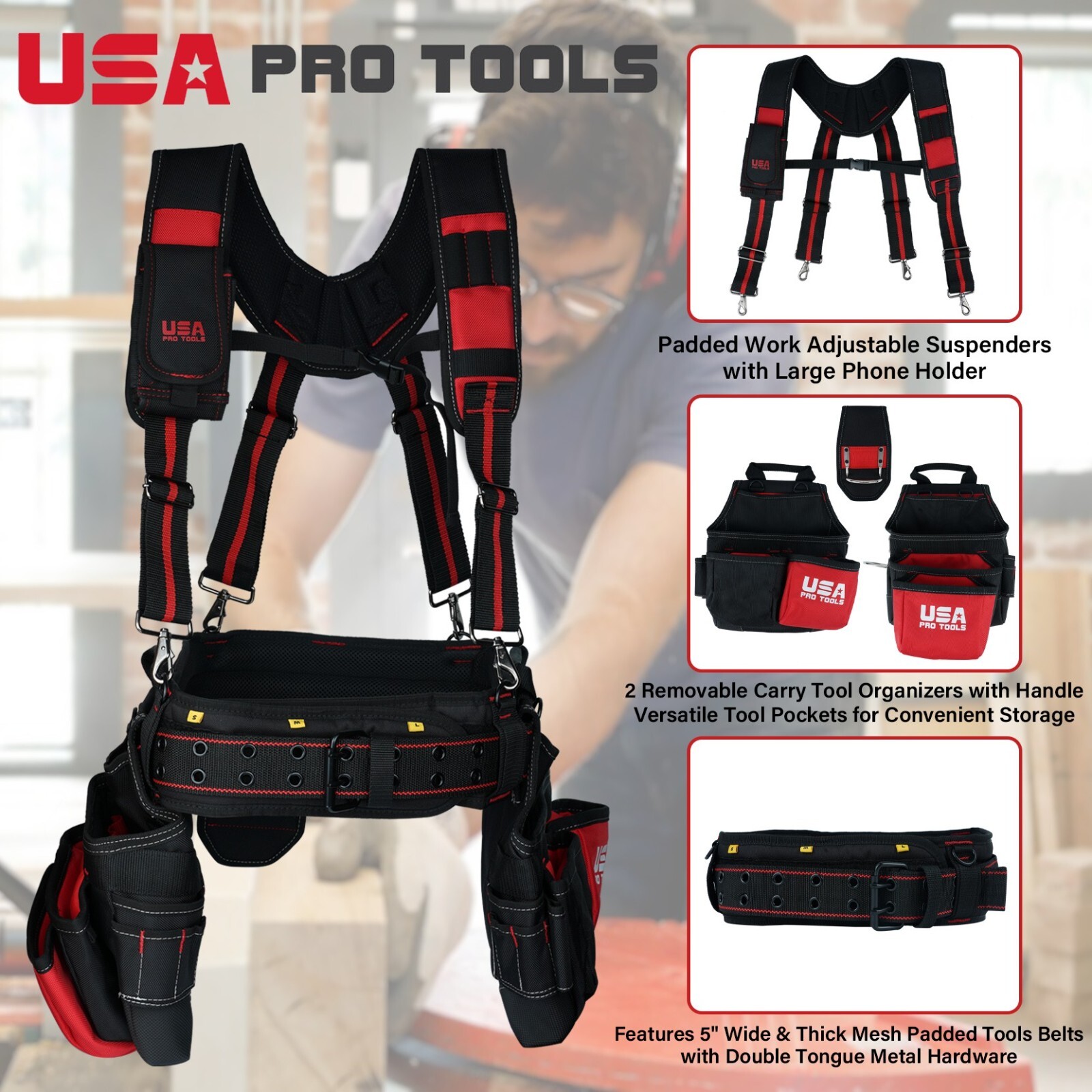 Professional Contractor Tool Rig Gear Organizer Pouch W/ Suspenders Belt H Duty.