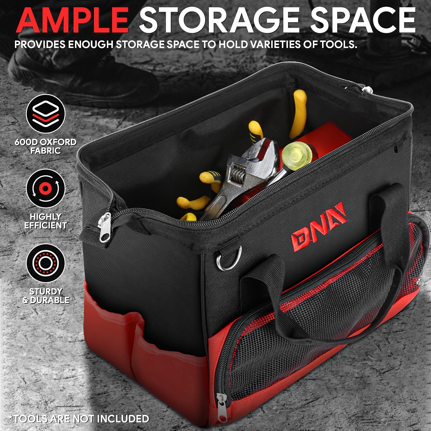 12.2″Lx7.8″Wx9.4″H 600 Oxford Waterproof Tool Bag w/ Adjustable Shoulder Strap