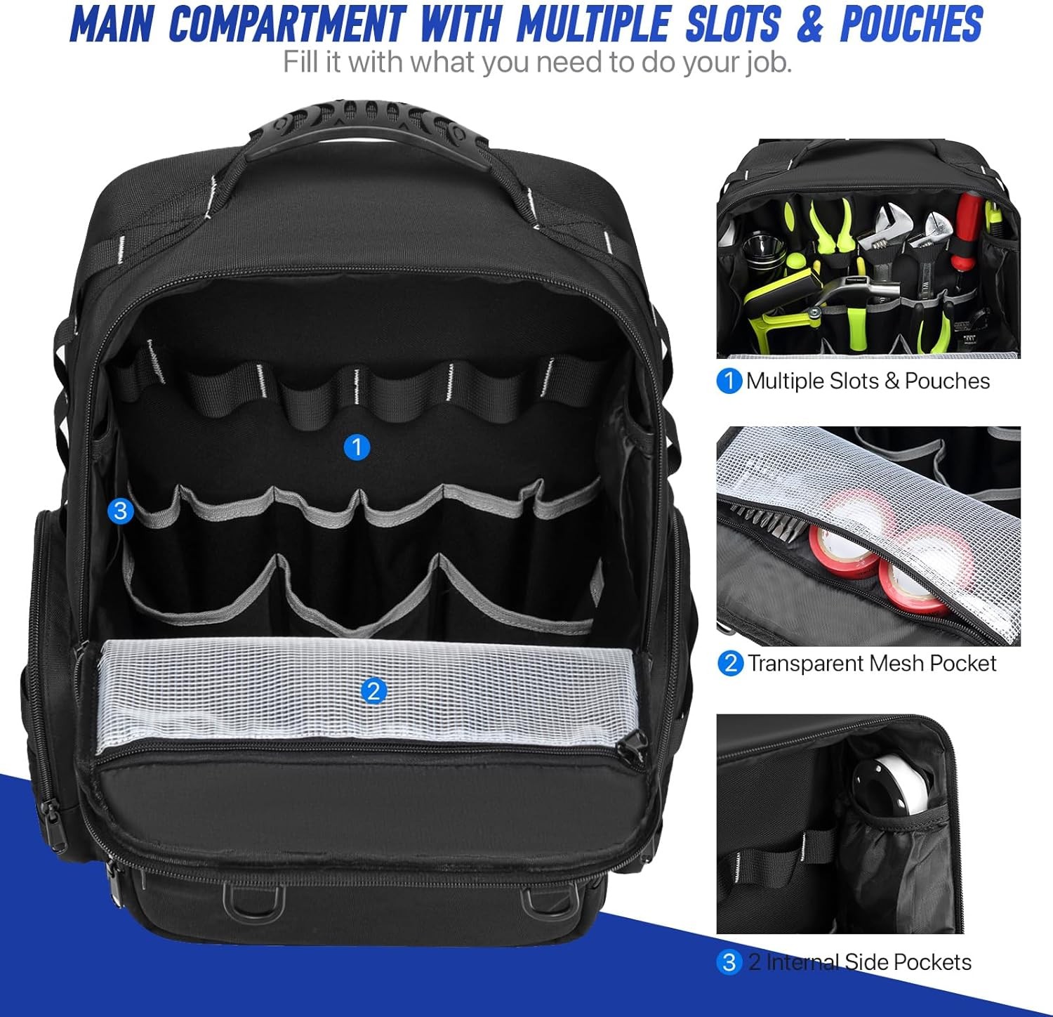 Tool Backpack,Heavy Duty Tool Bags for Men,Tool Storage Organizer Bag