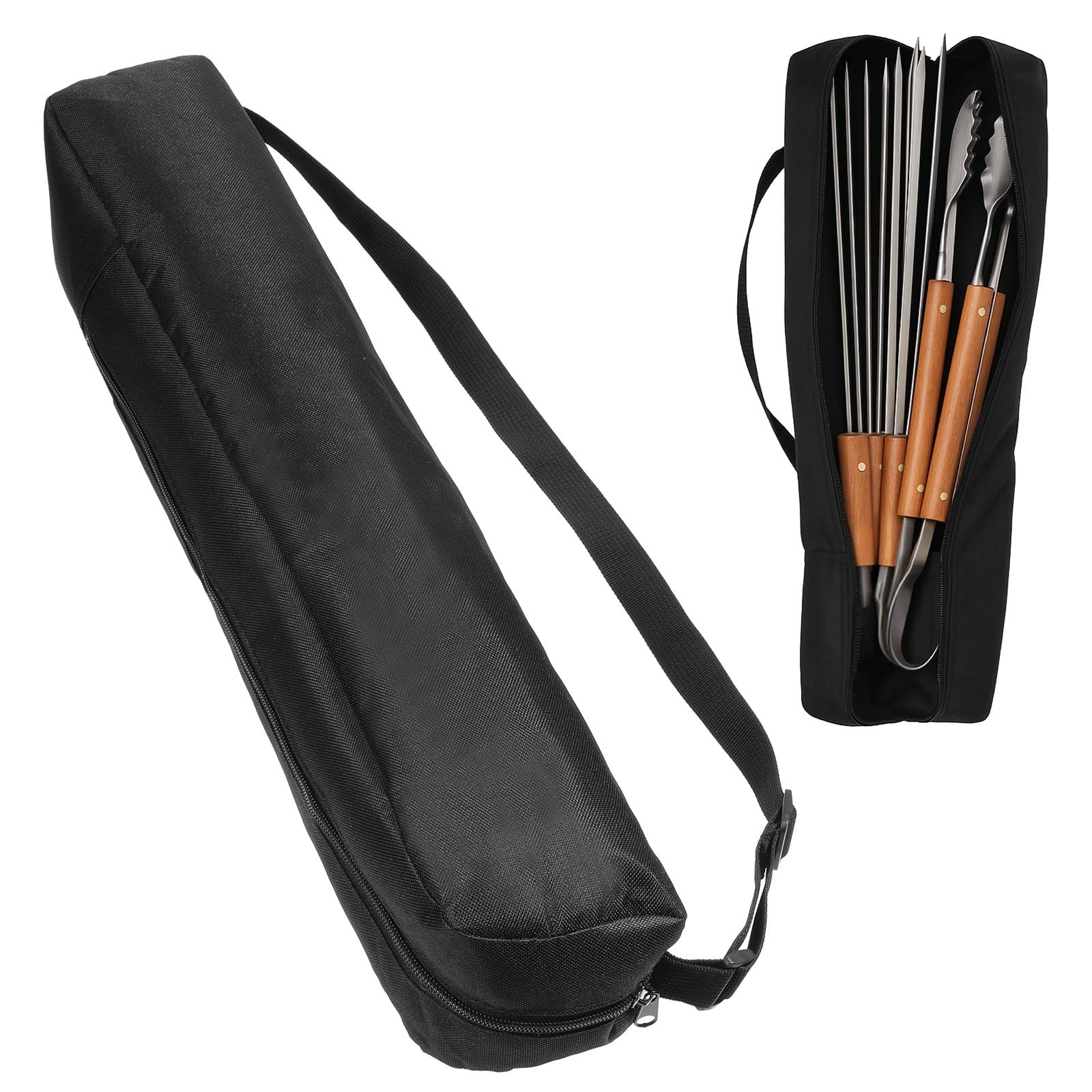 Black Grill Utensil Tool Storage Bag BBQ Carrier 22.44 x 3.94 Inch 57 x 10cm