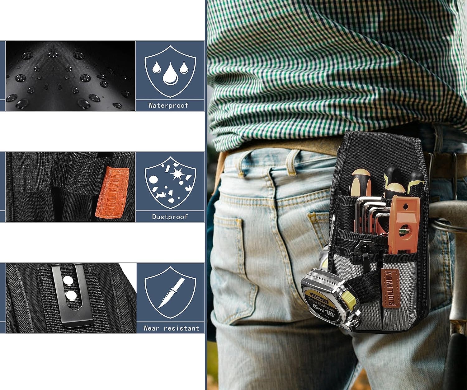 Efficient Tool Pouch with Heavy-Duty Clip – 5 Pocket Nylon Organizer for Pros