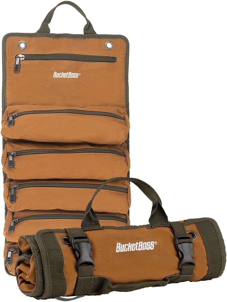 Functional Tool Roll with 6 Zippered Compartments for Organized Tool Transport