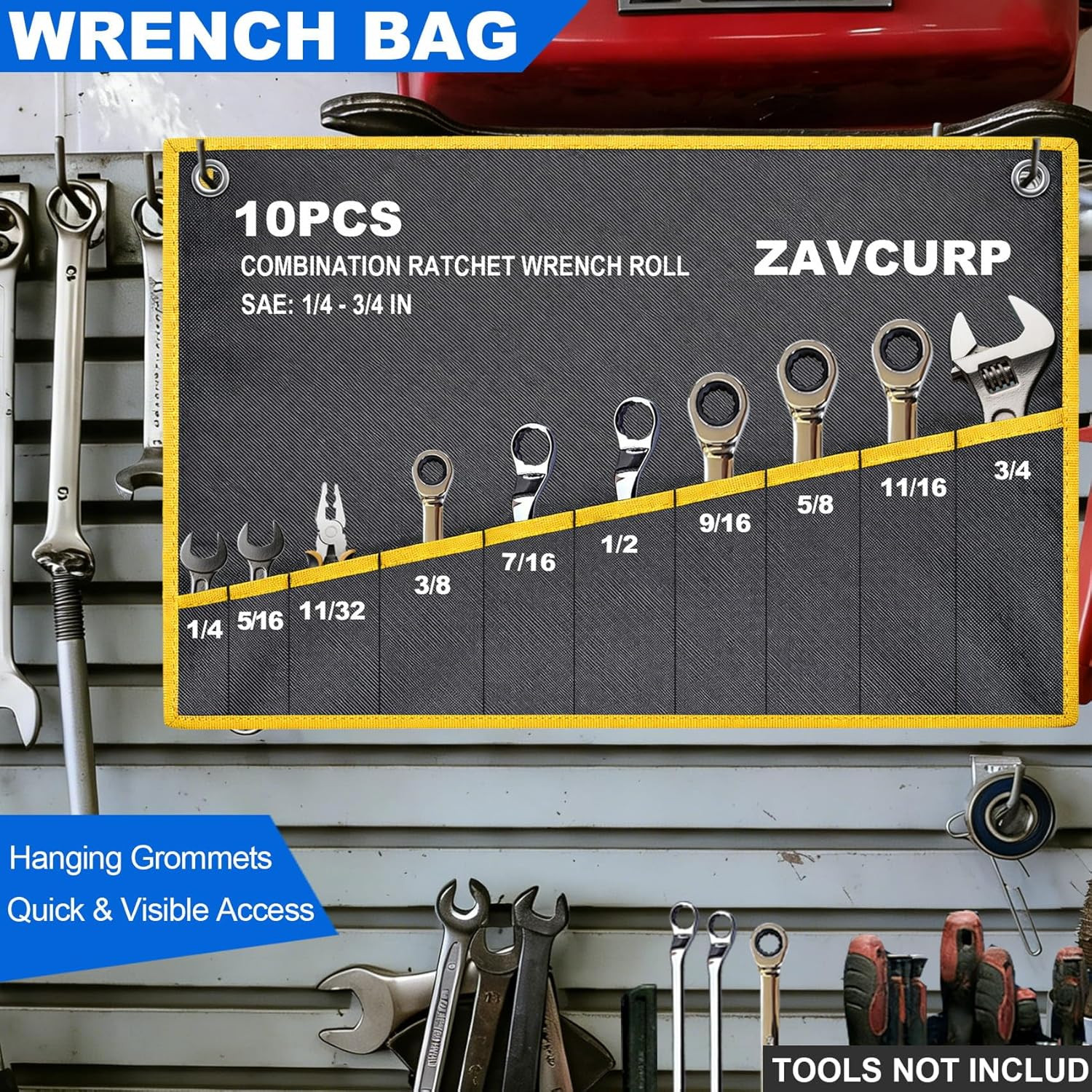 Heavy-Duty Wrench Roll Organizer with Waterproof Pockets for SAE & Metric Tools