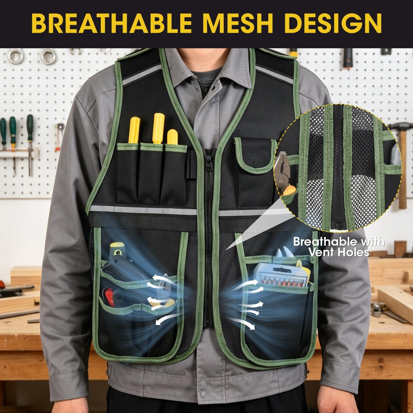 Adjustable 3-in-1 Tool Vest with Magnetic Wristband & Belt | Breathable, Multi-P