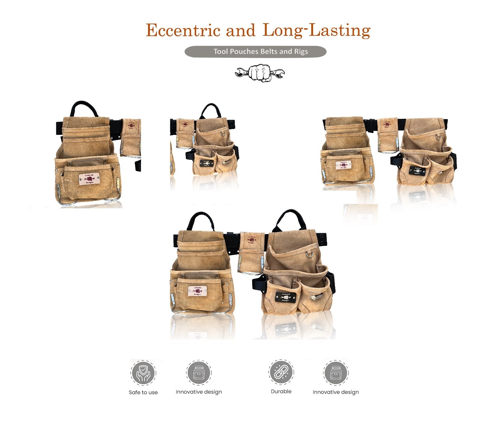 Heavy Duty Suede Tool Rig Belt Tan | Framer | Roofer | Carpenter Tool Belt