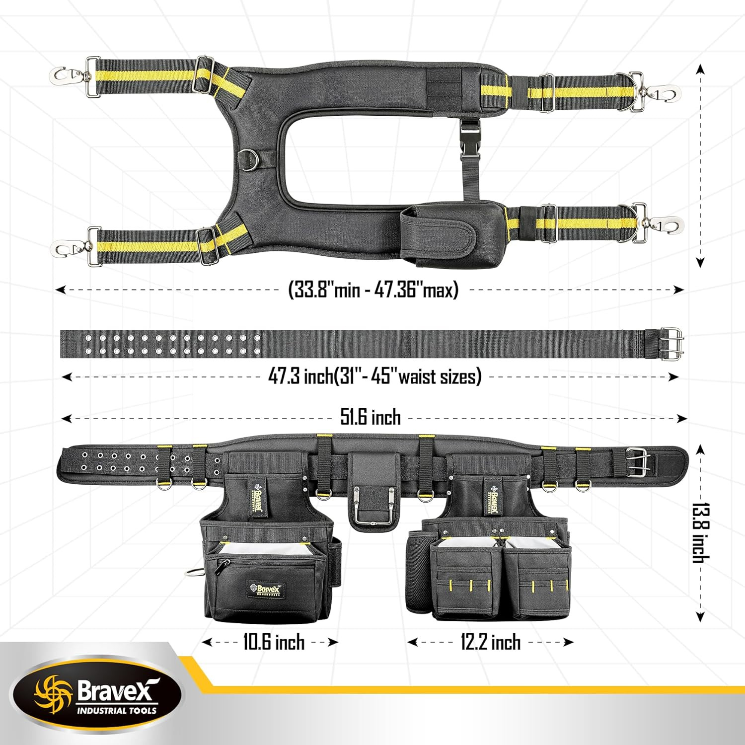 , Professional Tool Belt Organizer with Suspenders and 20 Pockets, 1200D Ballist
