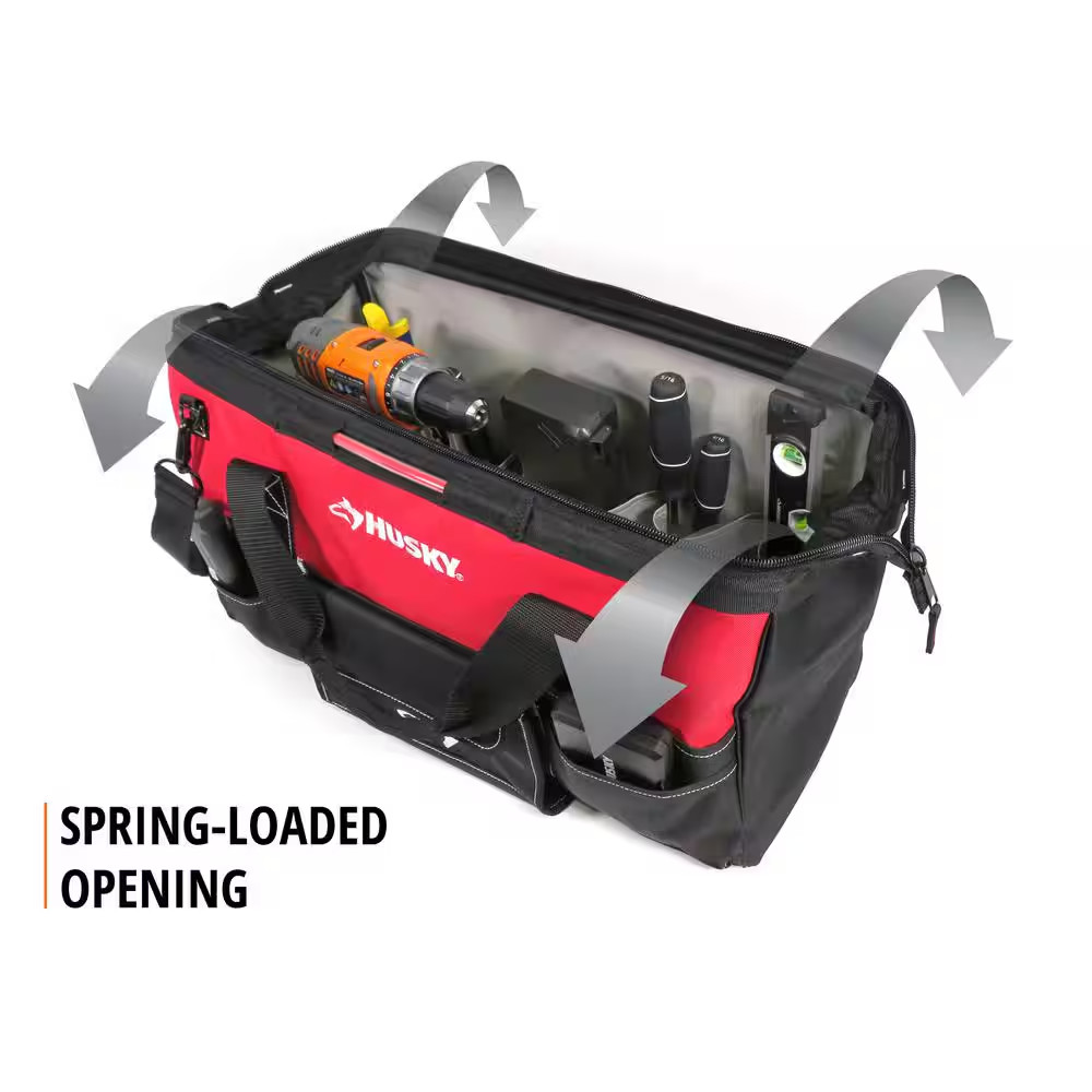 Husky Tool Bag 22 In Spring Loaded Wide Mouth 23 Pocket 600D Polyester
