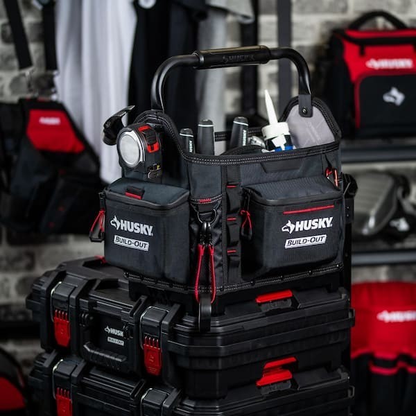 Husky Build-Out Heavy Duty Contractors 14 In. Tool Tote Box Rugged Build Out 14″