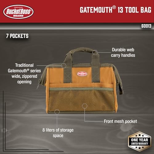 Bucket Boss Gatemouth 13 Tool Bag in Brown, 60013, 8 liters