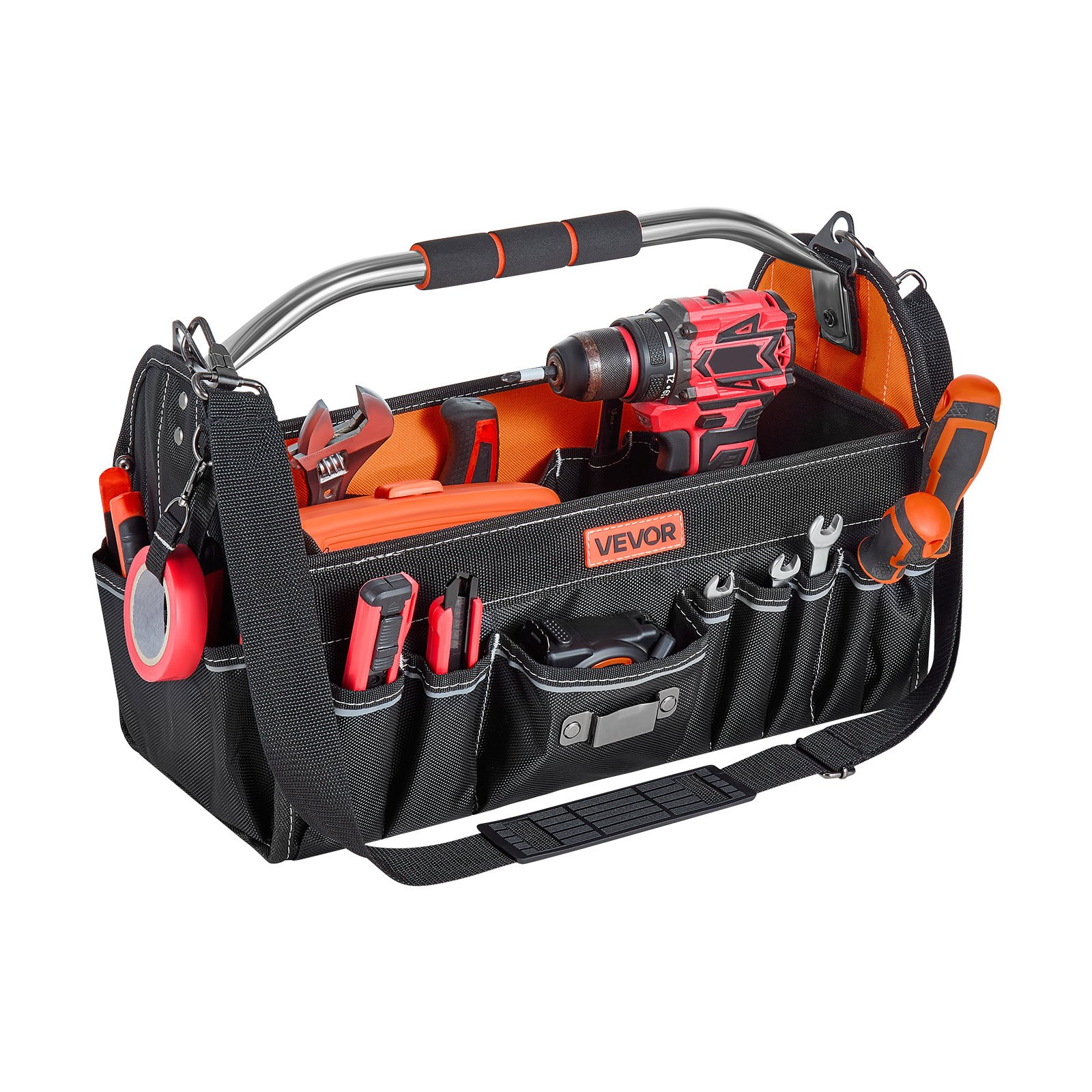 16″ Tool Bag 33 Pocket Open Top Tool Tote Organizer w/ Shoulder Strap