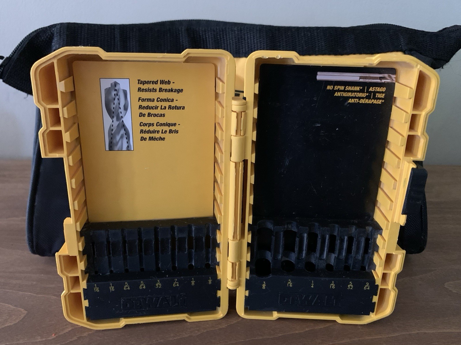 DeWalt Zipper Tool Bag Yellow Black Canvas & Small Dewalt Drill Bit Storage Case