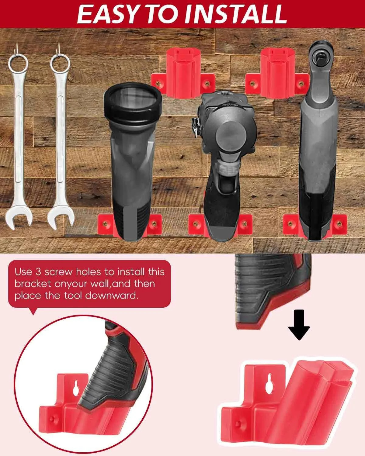6-Pack Tool Holder Compatible with Milwaukee M12 12V Power Tools, Wall Mount Org