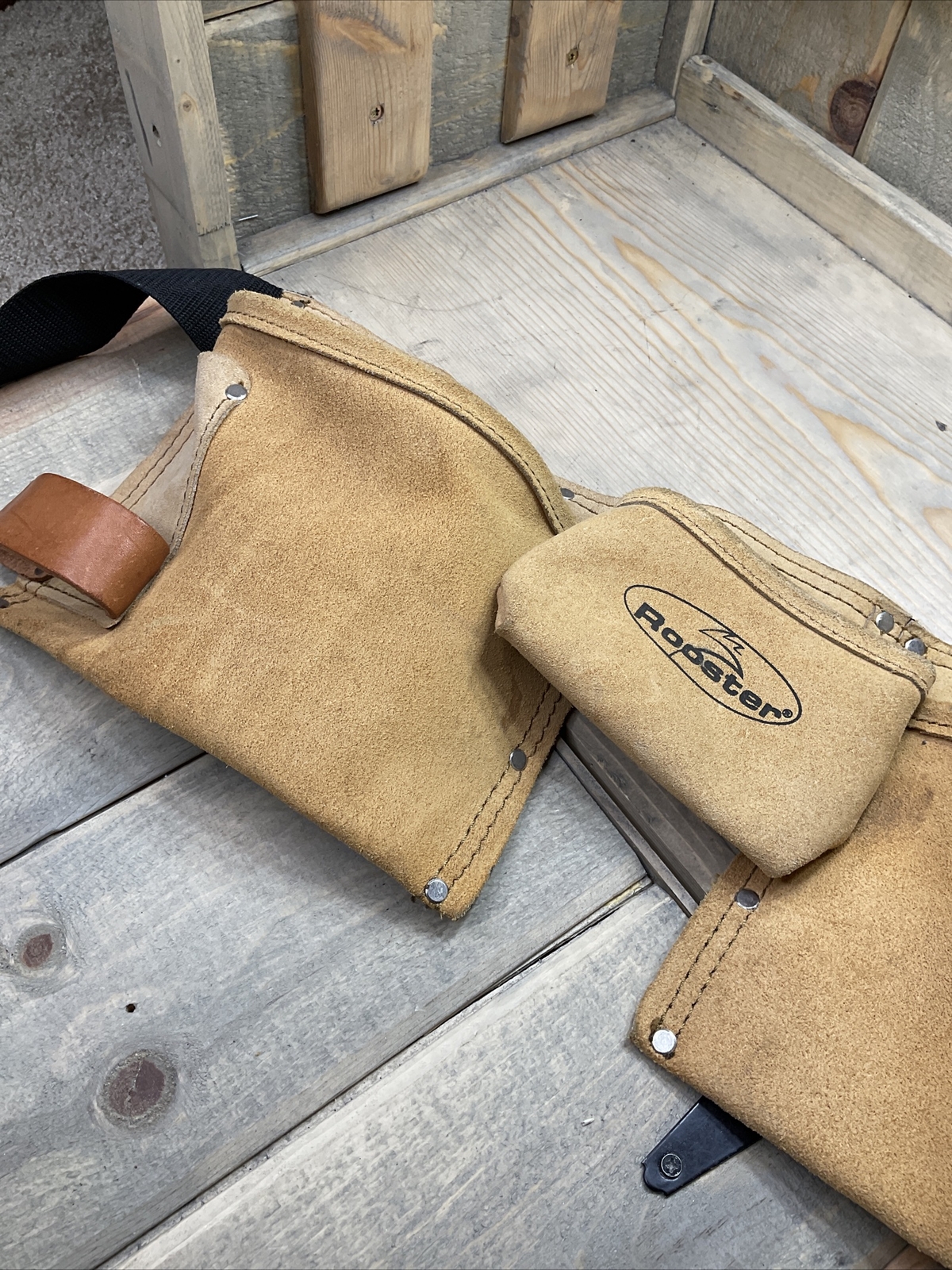 Rooster Suede Leather Tool Belt Carpenter Work Belt Beige Adjustable