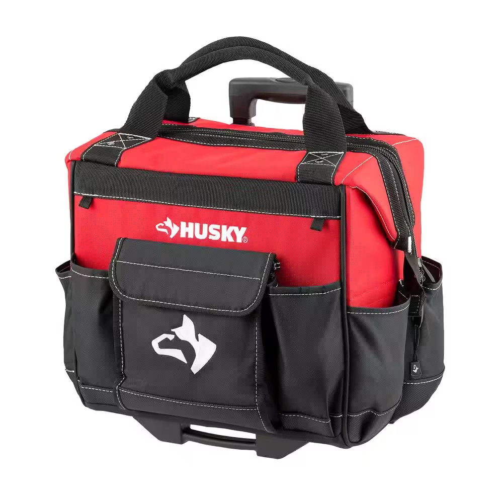 14 in Rolling Tool Tote Bag Heavy Duty Wheels Telescoping Handle Water Resistant