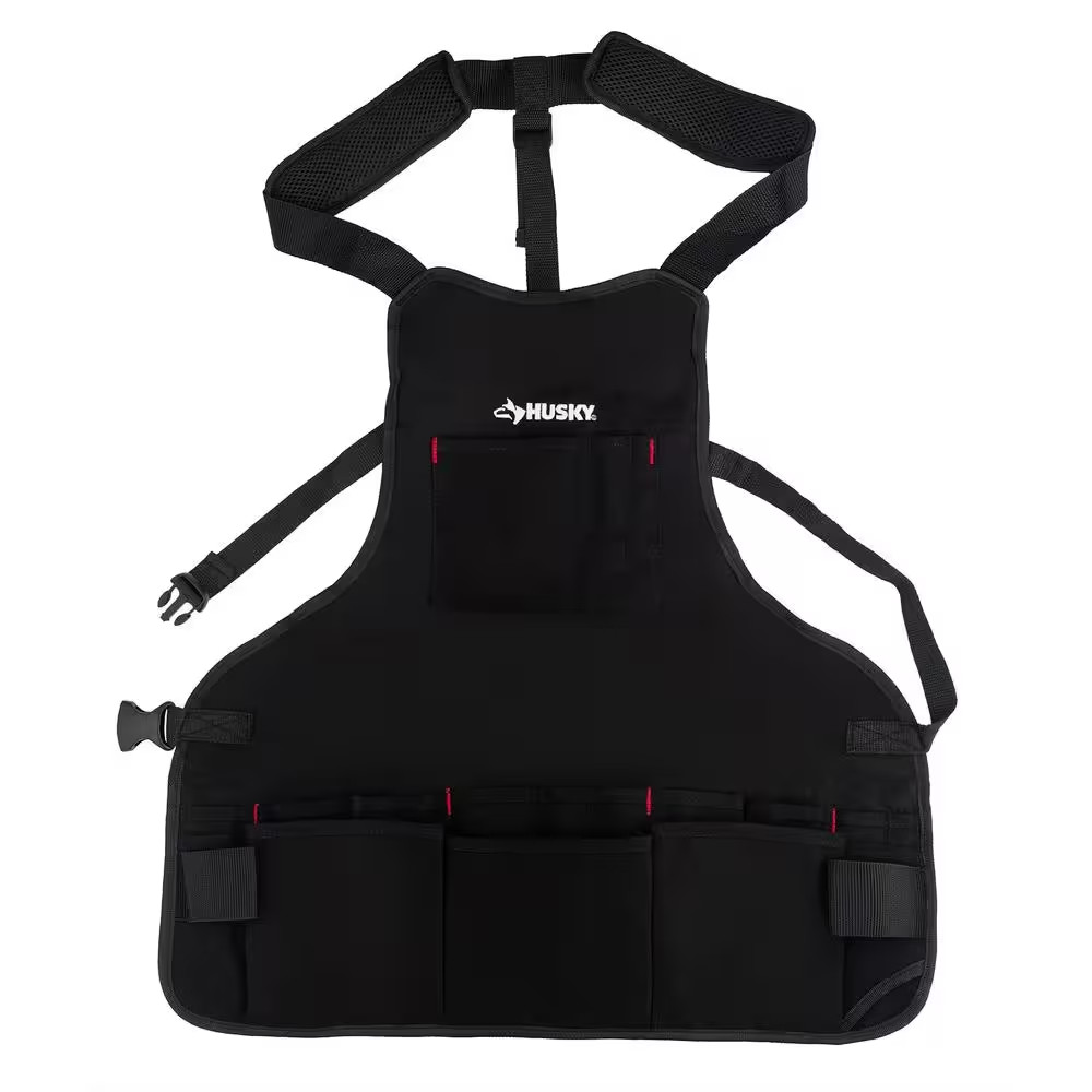 23 In. 16-Pocket Black Canvas Bib Tool Work Apron