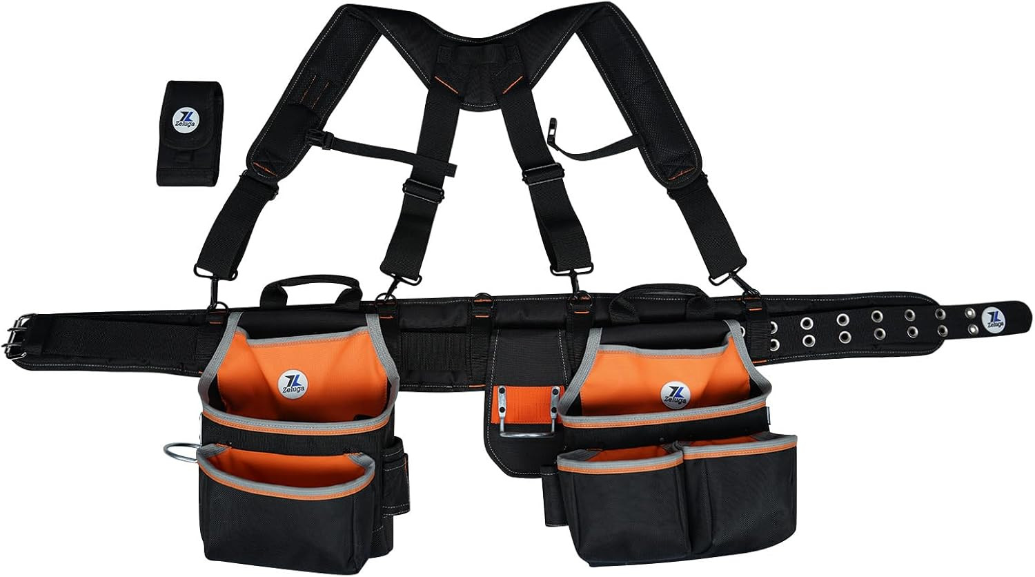20-216 Multiple Large Pockets Tool Belts for Men with Suspenders, 4″ Padded Tool