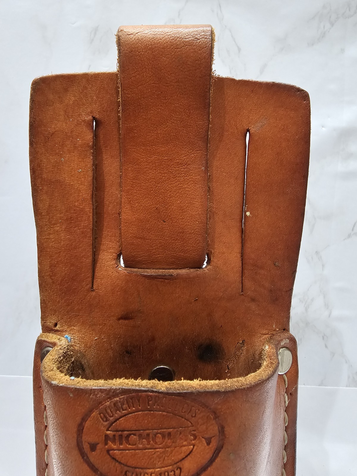 Vintage Tool Holster Cowhide Leather Nicholas No 419 Brown USA Button For Belt