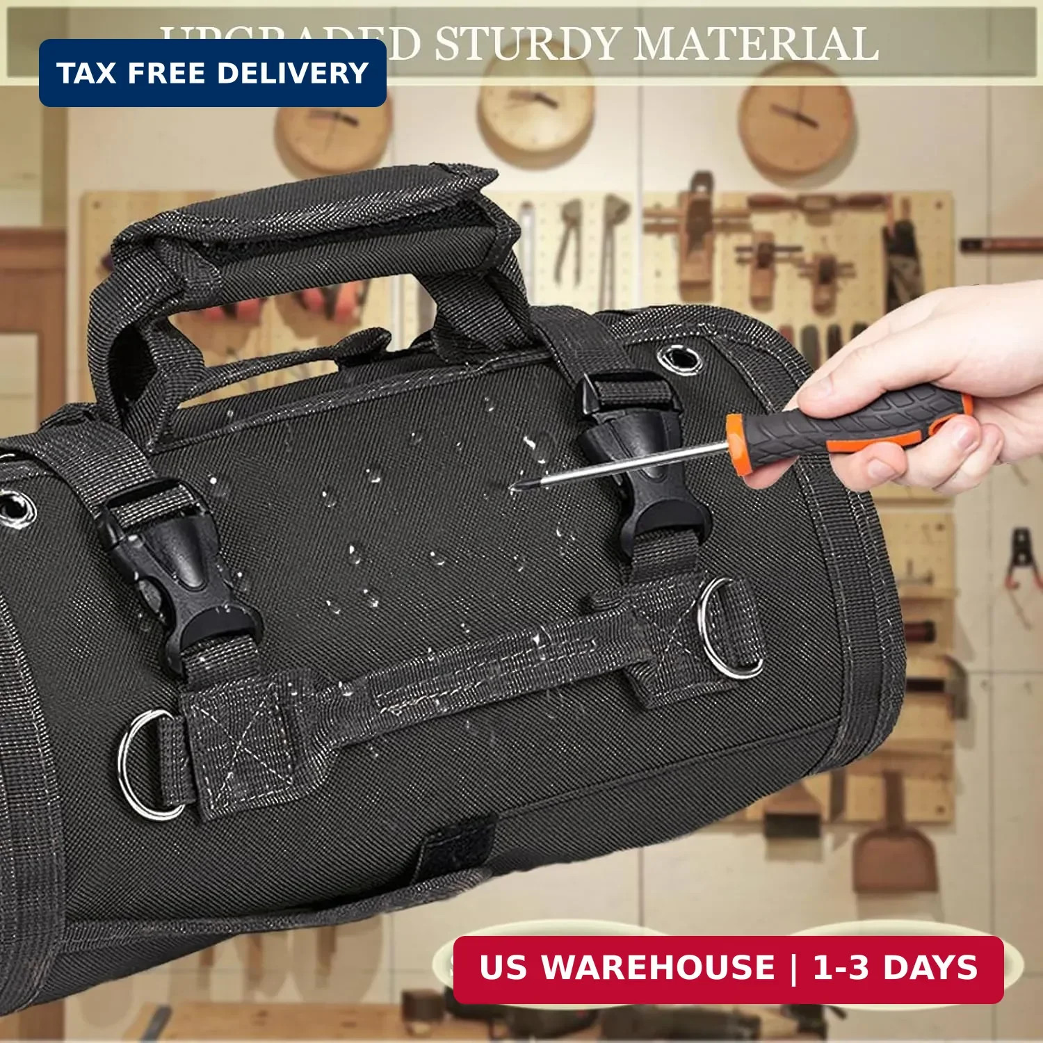Roll Up Tool Bag, Portable Folding Tool Roll with Detachable Pouch, Heavy Duty M