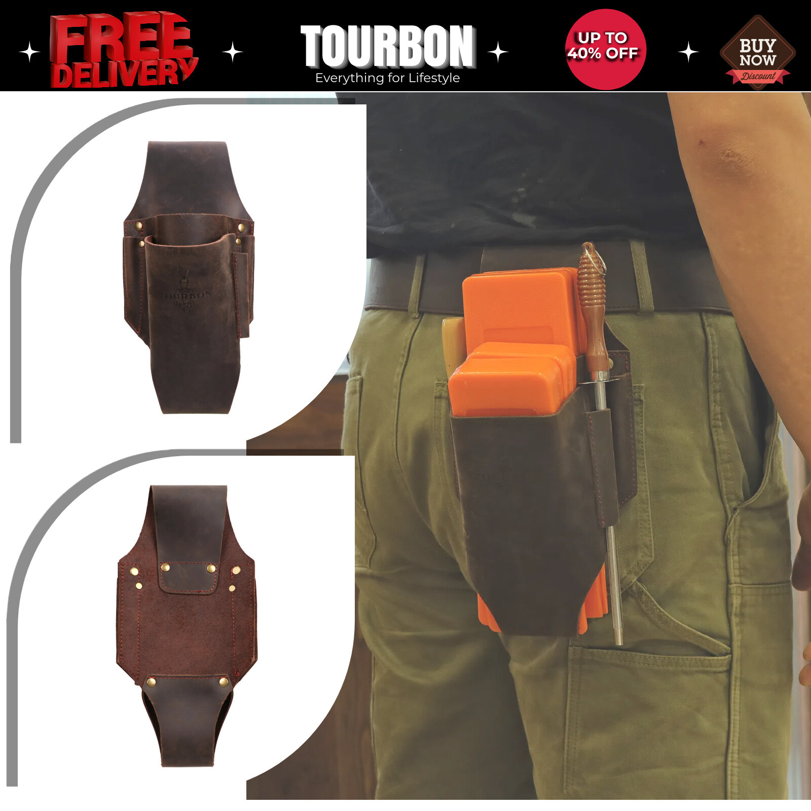 TOURBON Leather Tool Holder Belt Storage Tree Logger Wedge Holster File Case Bag