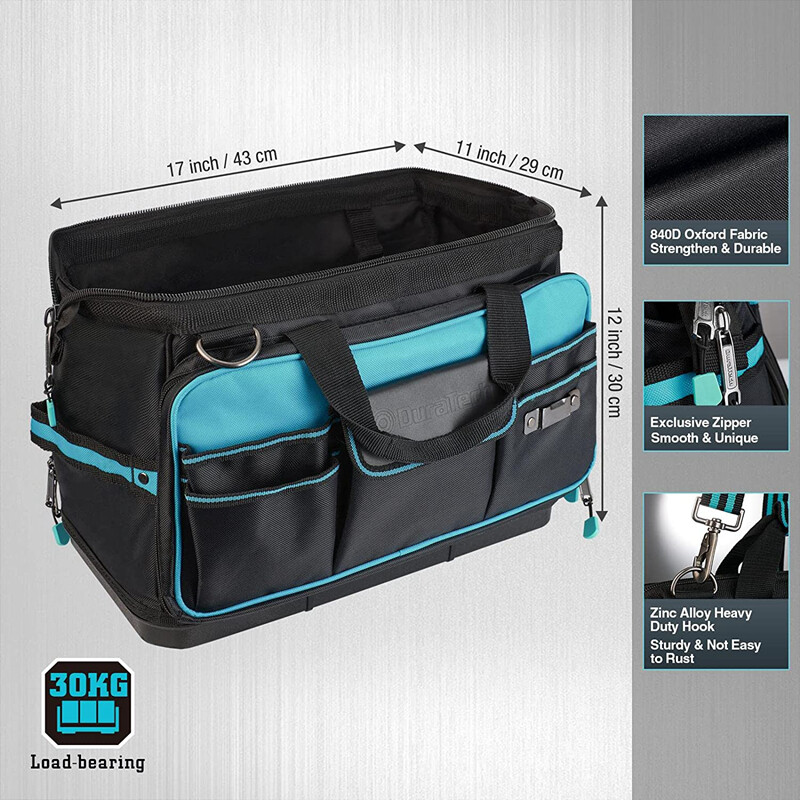 DURATECH 17-in Wide Mouth Tool Bag Large Storage 32 Pocket Bag Organizer w/Strap