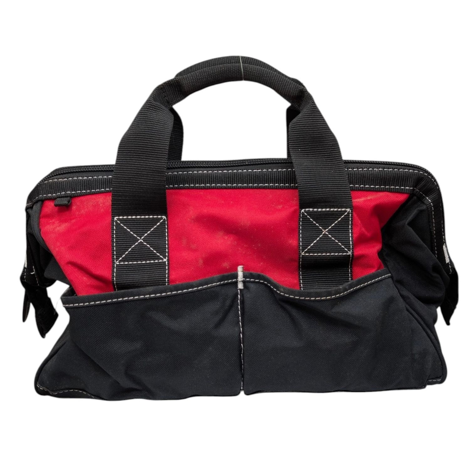 Husky Zippered Tool Bag Red Black 15 in Wide Mouth Canvas 5 Outer Pockets