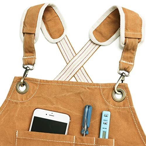 Water-Resistant Work Aprons Heavy Duty Adjustable:L to XXXL Yellowish Brown