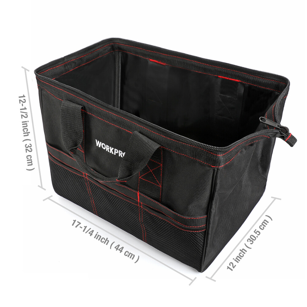 WORKPRO 2 Piece 13″ 18″ TOOL BAG Wide Mouth Heavy Duty Tote Storage with Zipper