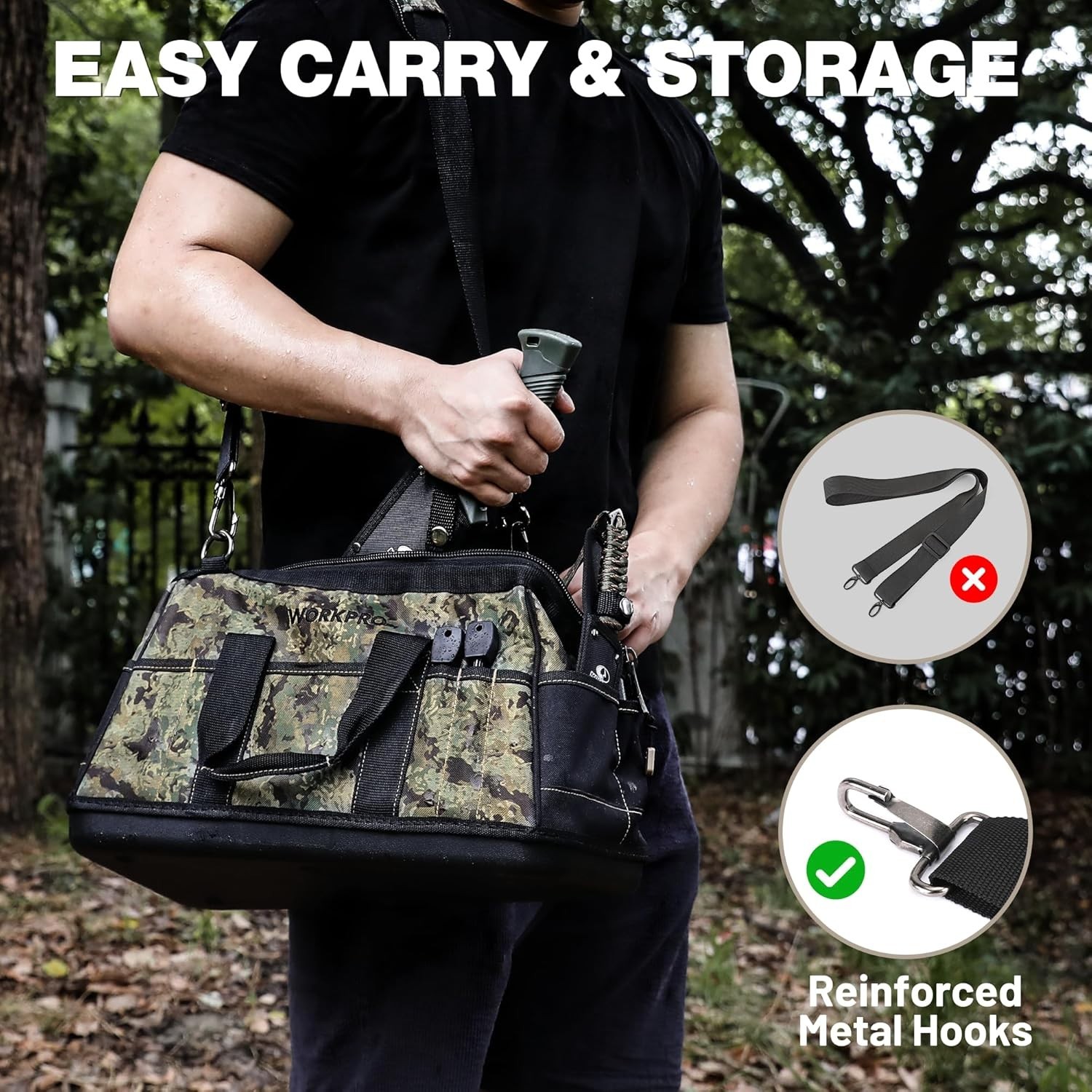 Adjustable Shoulder Strap Tool Bag with Waterproof Design and 33 lbs Capacity