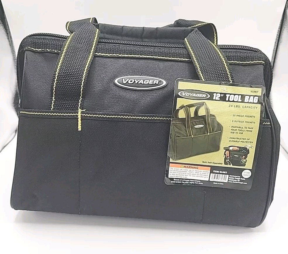New Black Voyager 12″ Tote Tool Bag 24lbs Capacity 18 Pockets Carrying Bag