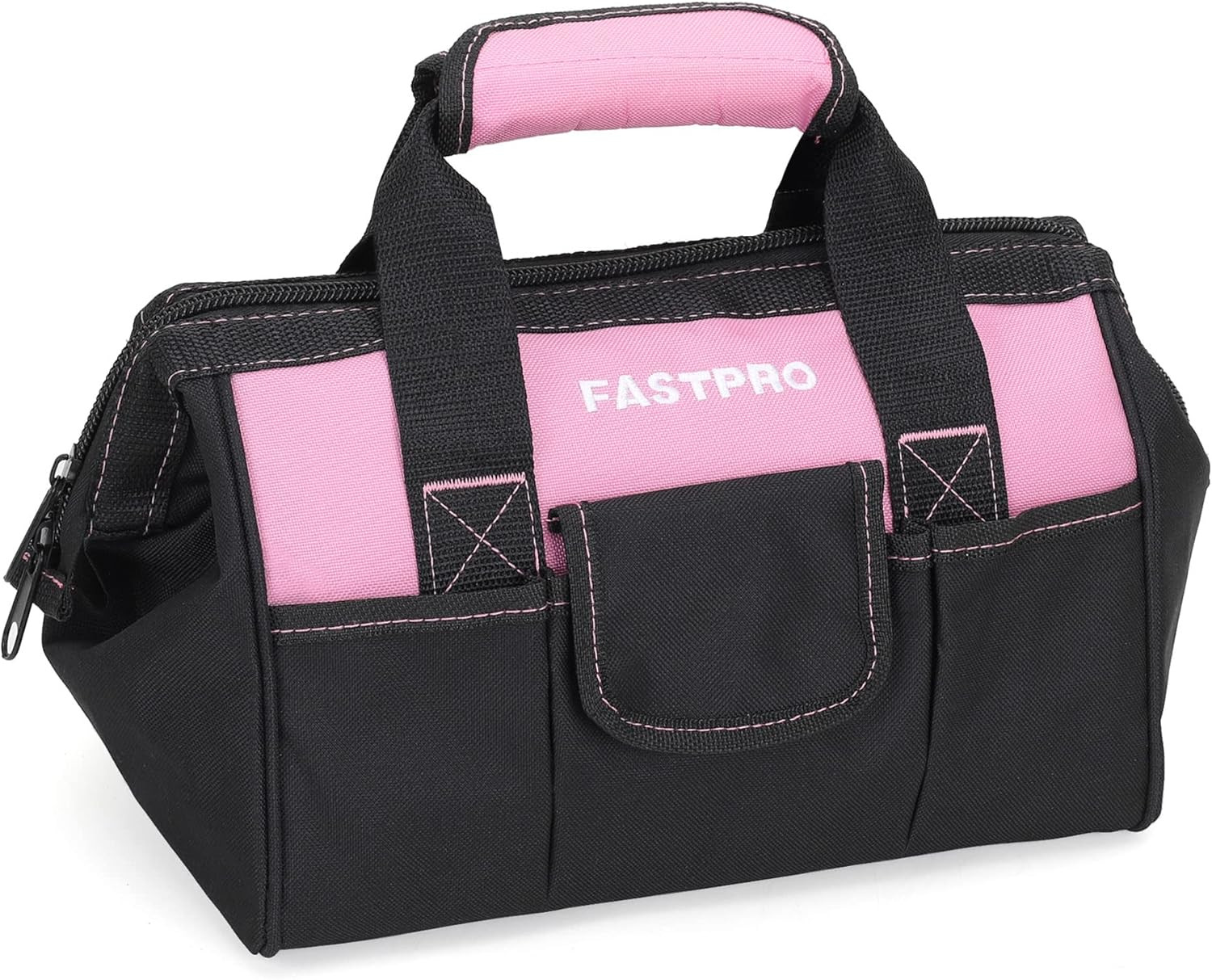 12-Inch Pink Tool Bag,Zip-Top Wide Mouth Open Storage, 600D Polyester Fabric Mat