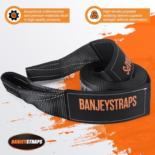 45,000 lb Recovery Tow Strap Kit with 3/4″ Shackles – 4″ Recovery Kit Black