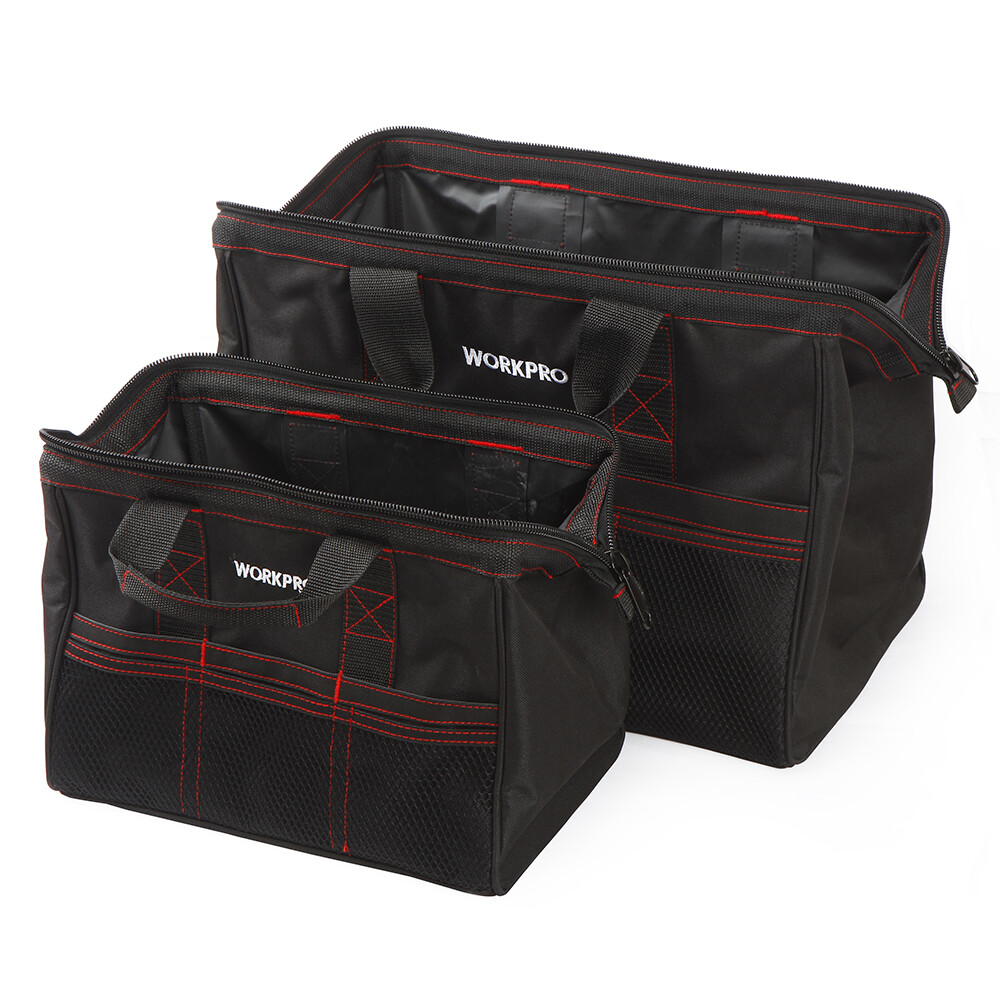 WORKPRO 2PCS 13″ 18″ TOOL BAG CASE WIDE MOUTH 600D Oxford Heavy Duty Zipper Tote