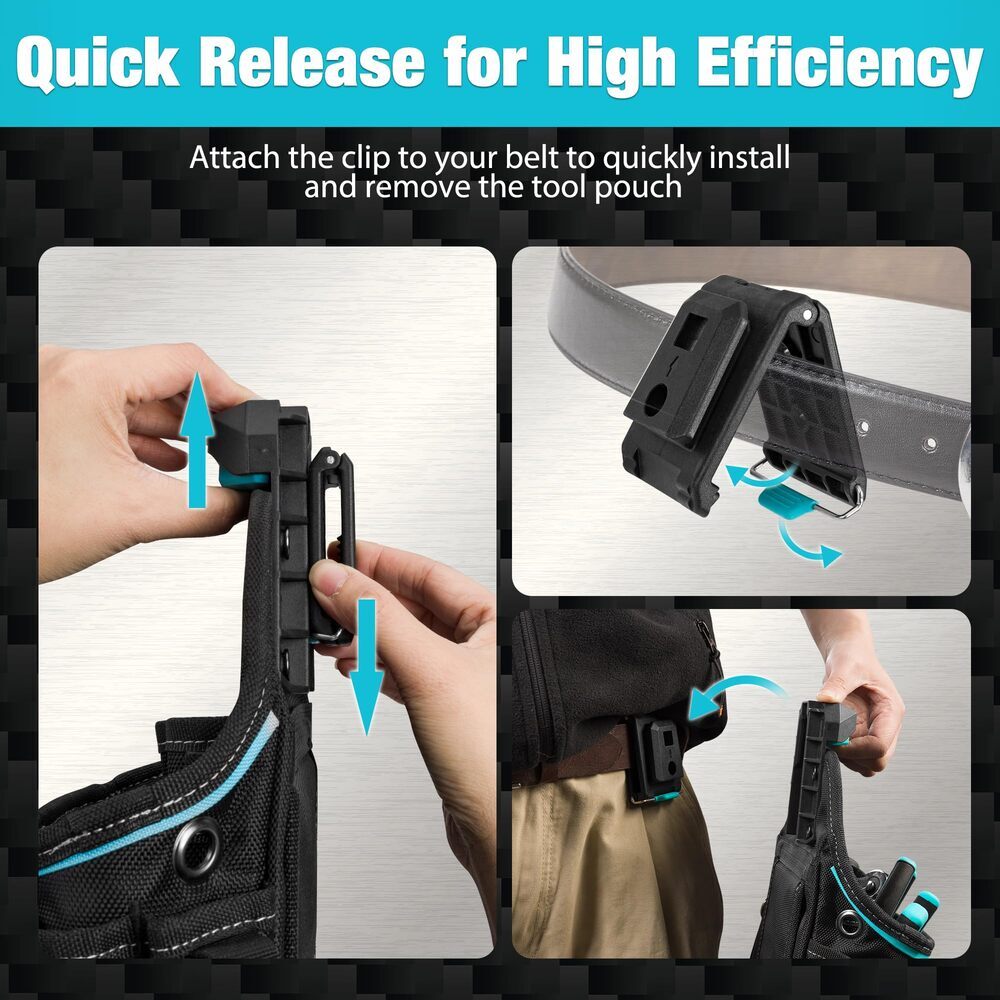 DuraTech Electrician Tool Pouch Expandable Belt Clip Pocket Quick Release Buckle