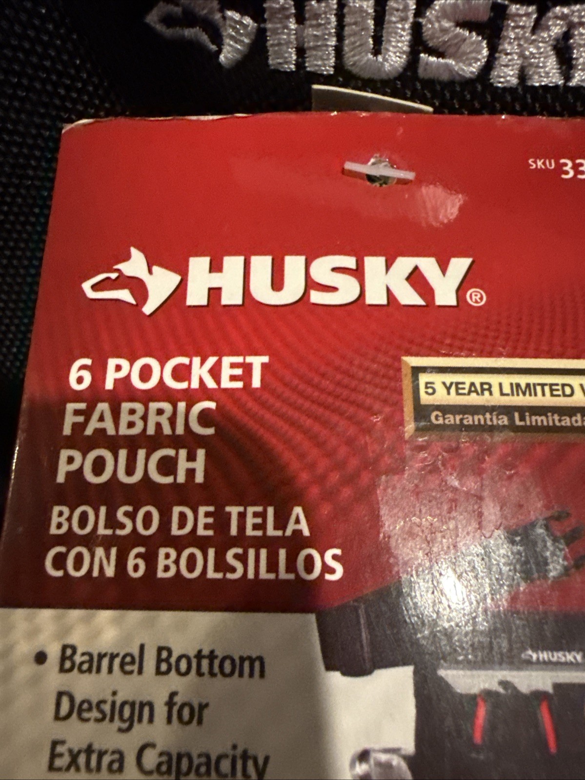 Husky Tool Belt Pouch 6-Pocket Black Pouch Adjustable Belt Buckle Tape Clip