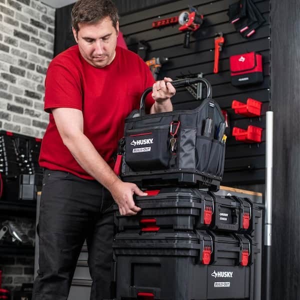 Husky Build-Out Heavy Duty Contractors 14 In. Tool Tote Box Rugged Build Out 14″