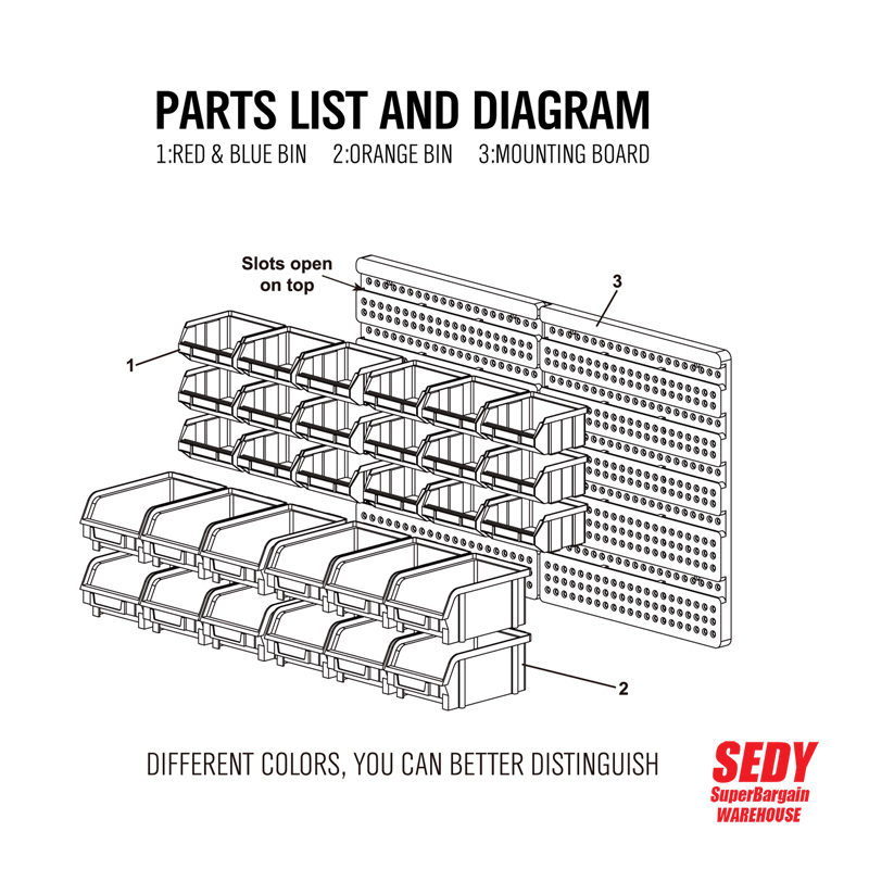 60 PC Bins Wall Mounted Storage Solution Rack Nuts & Bolts Organizer Small Parts