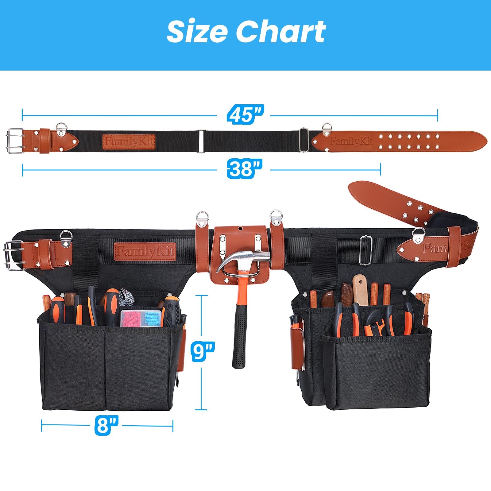 PU Leather Tool Belt – 26 Pockets Heavy Duty Construction Tool Belt, Adjustab…