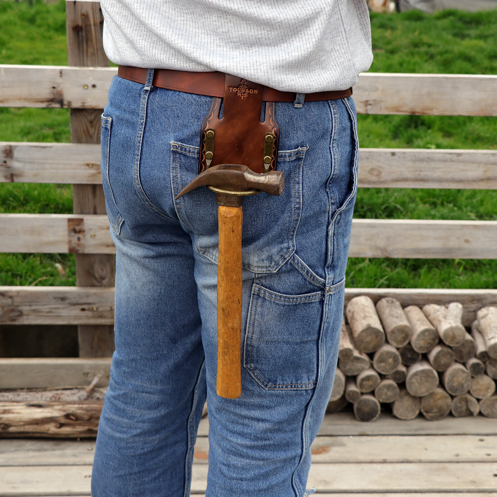 TOURBON Leather Hammer Drill Holder Axe Workers Holster 3″ Belt Loop Heavy Duty