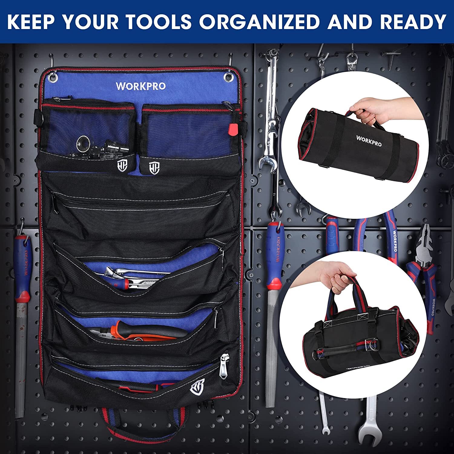 WORKPRO Roll Up Tool Bag Tool Roll Up Bag w/Detachable Tool Pouches Heavy Duty