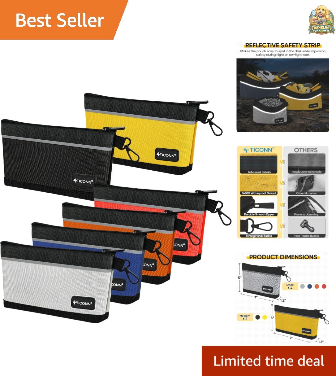 Tool Pouches with Zipper, 1680D Oxford Small Tool Bags, Waterproof Utility Ba…
