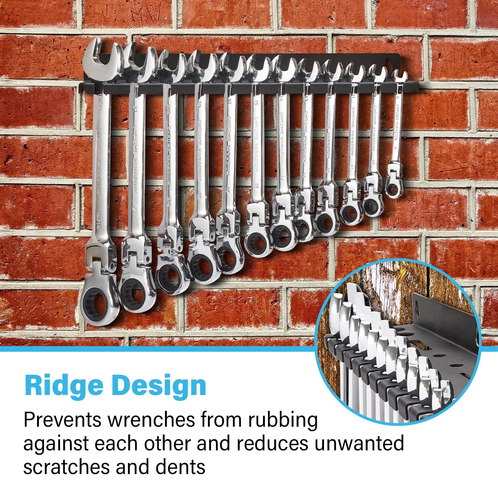 Wall Mount Wrench Organizer，Hanging Holder Fit 12 Wrenches or 9 Other Tool Slots